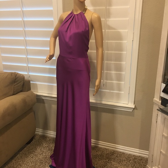 “MARCIANO” PURPLE SATIN DRESS WITH ATTACHED GOLD CHOKER NECKLACE – SZ 4 - Picture 2 of 13